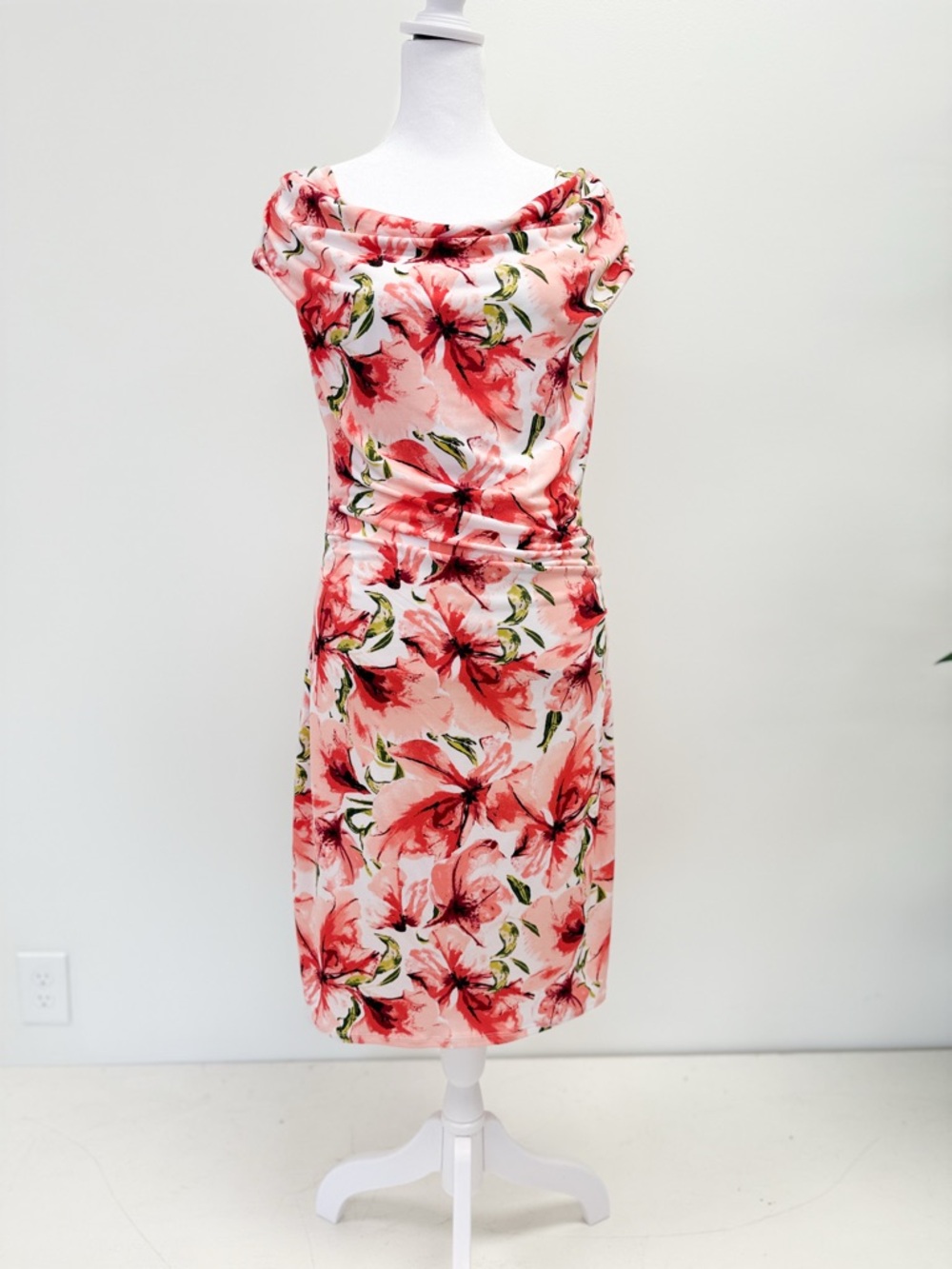 White House Black Market Pink Floral Cowl Neck Mini Dress